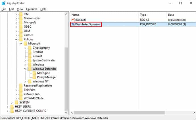 Cách tắt Windows Defender bằng DisableAntiSpyware